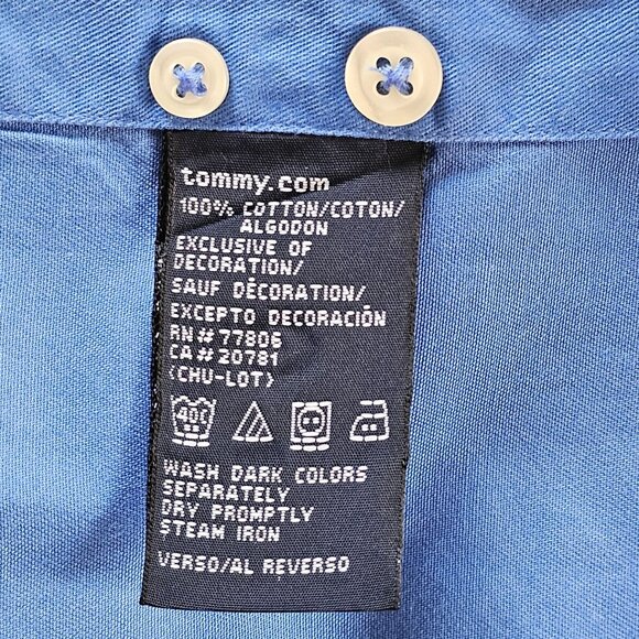 Vntg Y2K Tommy Hilfiger XL Mens Blue Shirt XL Cotton Business Casual Logo - Picture 11 of 12